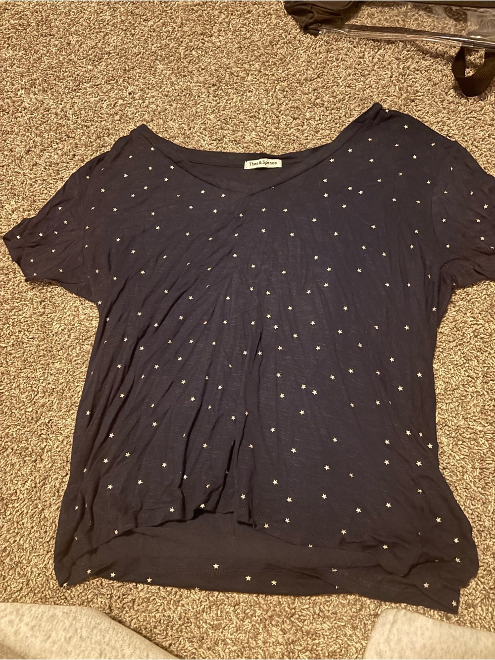 Three Dots Navy Short Sleeve Star Tee
